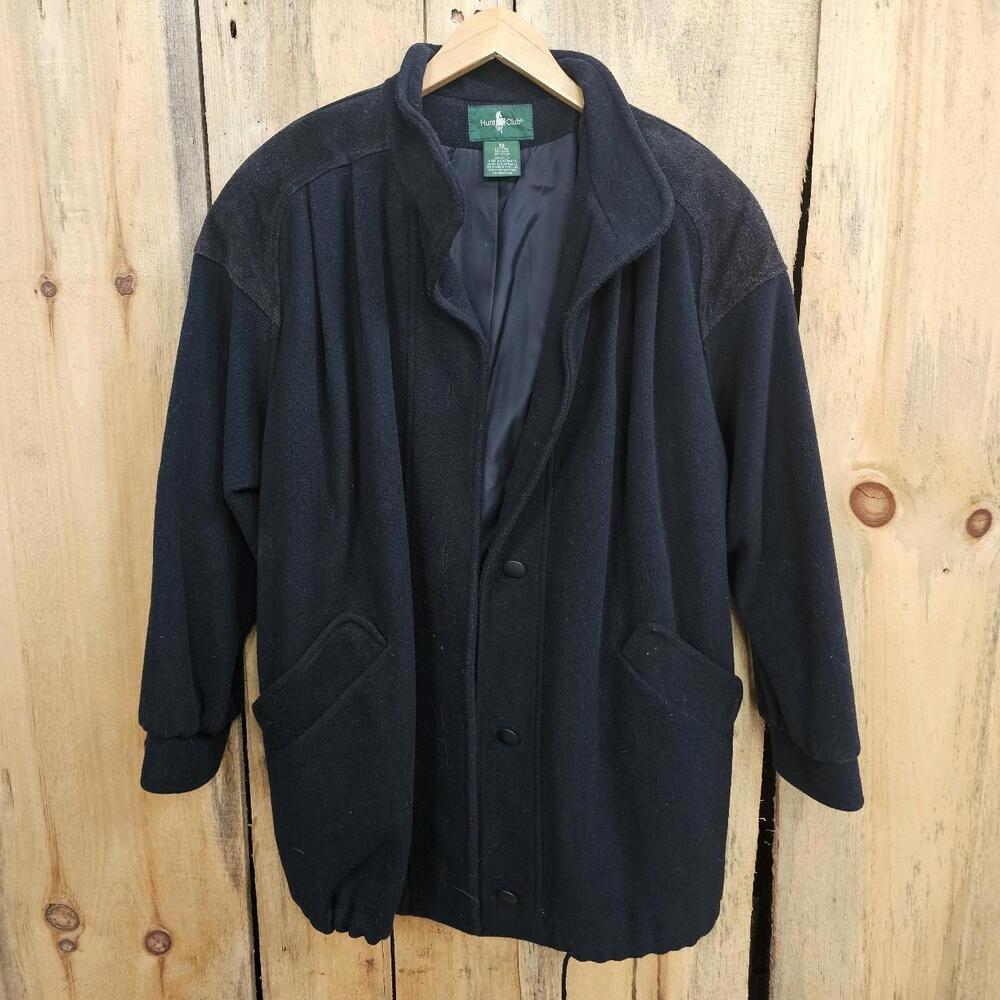 Boxy Oversized Wool Leather Coat Black Women's M/L Hunt Club Vintage